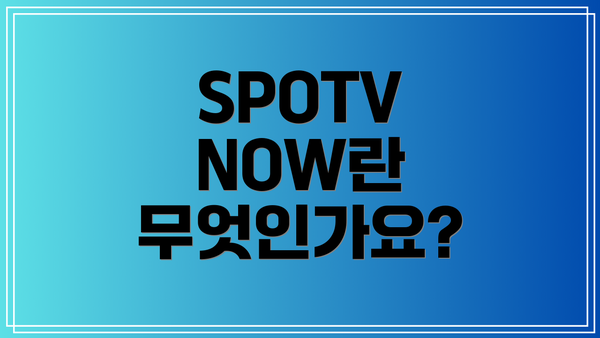 SPOTV NOW란 무엇인가요?