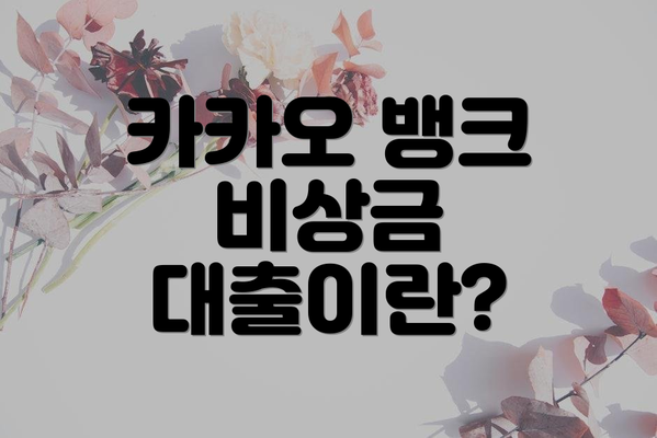 카카오 뱅크 비상금 대출이란?