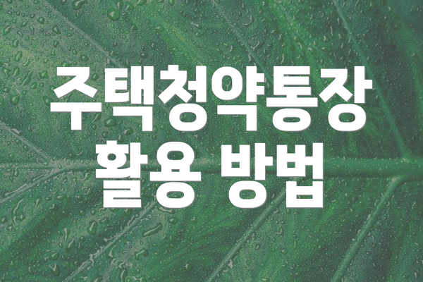 주택청약통장 활용 방법